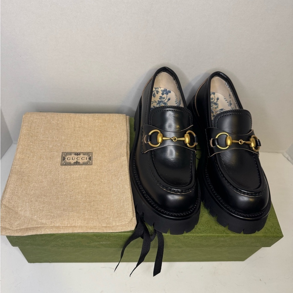 Cordovan Lux Womens Harald Horsebit 25mm Platform Loafers Size 34 1/2 Black